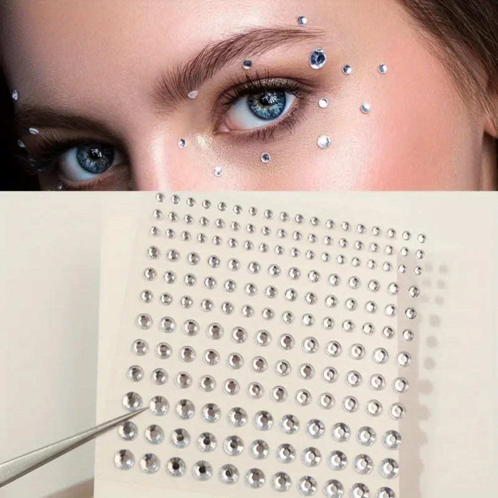 Body Jewelry Piercing - 165 Stück selbstklebende Strass-Aufkleber, weiße runde