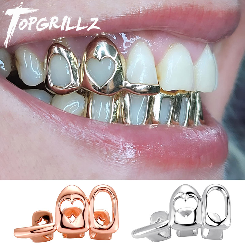 Body Jewelry Men - TOPGRILLZ Glänzende gemischte 3-hohle Herz-Zahnkappen für