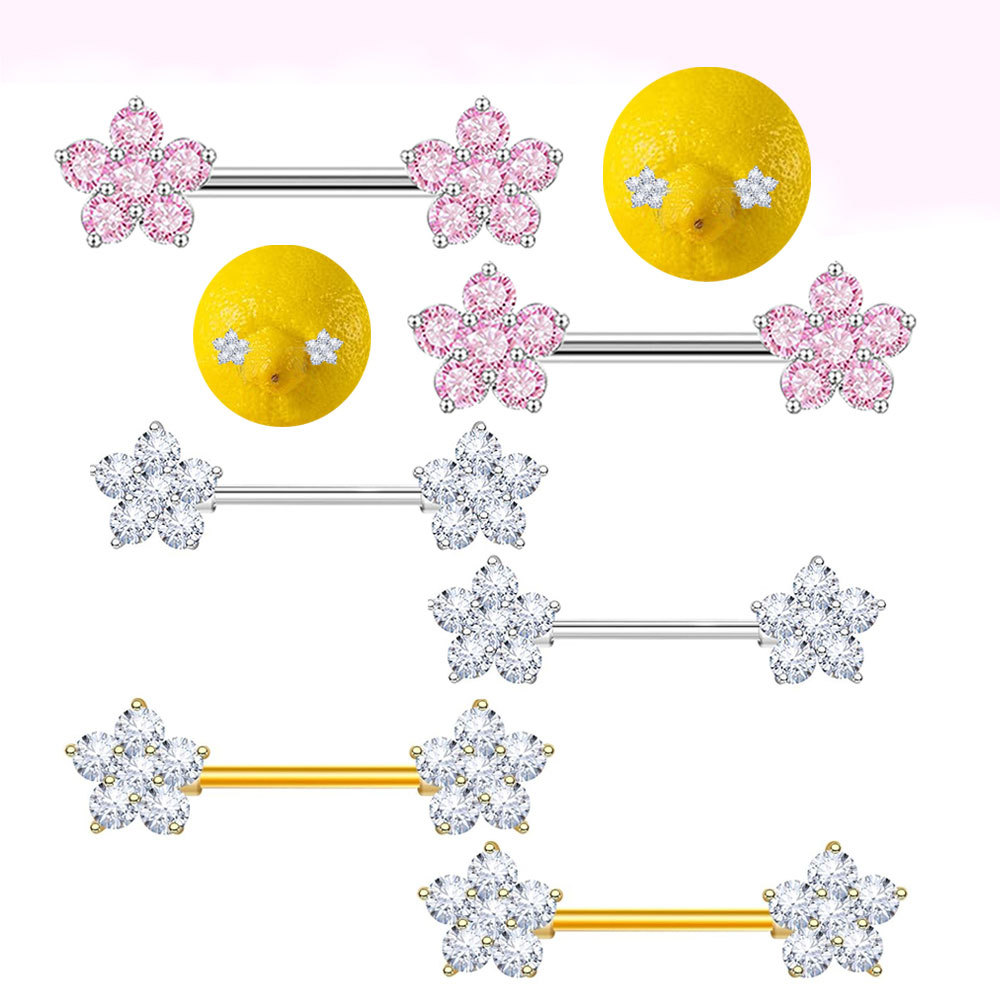 Body Jewelry Nipple Rings - Edelstahl 14G Zirkon Pfirsichherz-Nippelring, modisches Blumen-Piercing-Schmuckstück