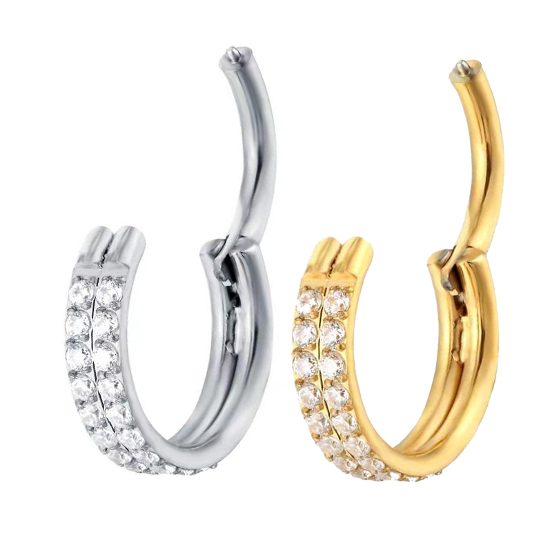 Body Jewelry Quality - G23 Titan piercing zweireihig Zirkon stein