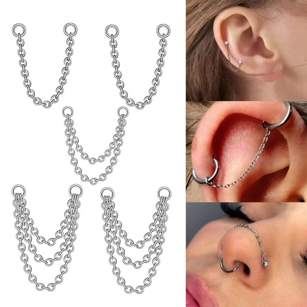 Body Jewelry Piercing - Titan-Nasenketten: Dreilagige Doppelketten-Nasenloch-Kette, DIY 25-50mm Labret-Kette,