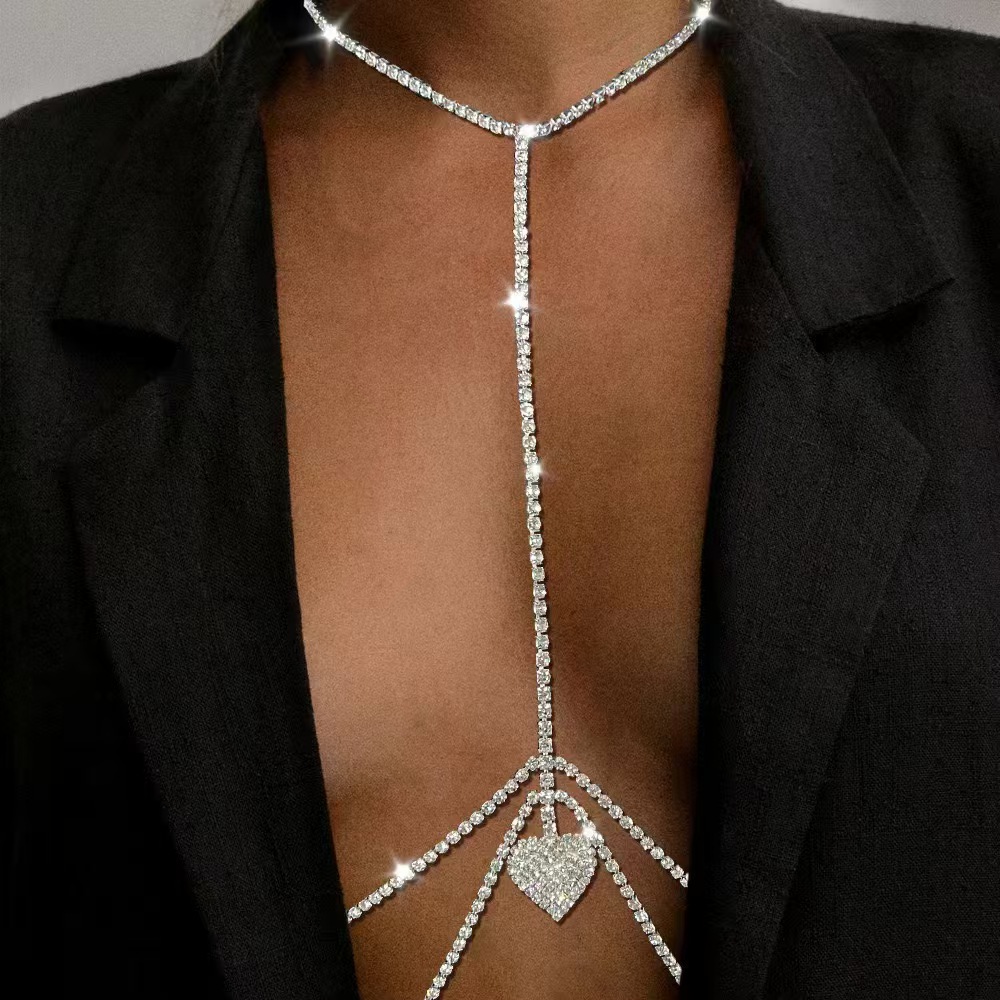 Body Jewelry High End - Europäischer und amerikanischer Modestil, Strass-Herz-Taillenkette, mehrlagiger