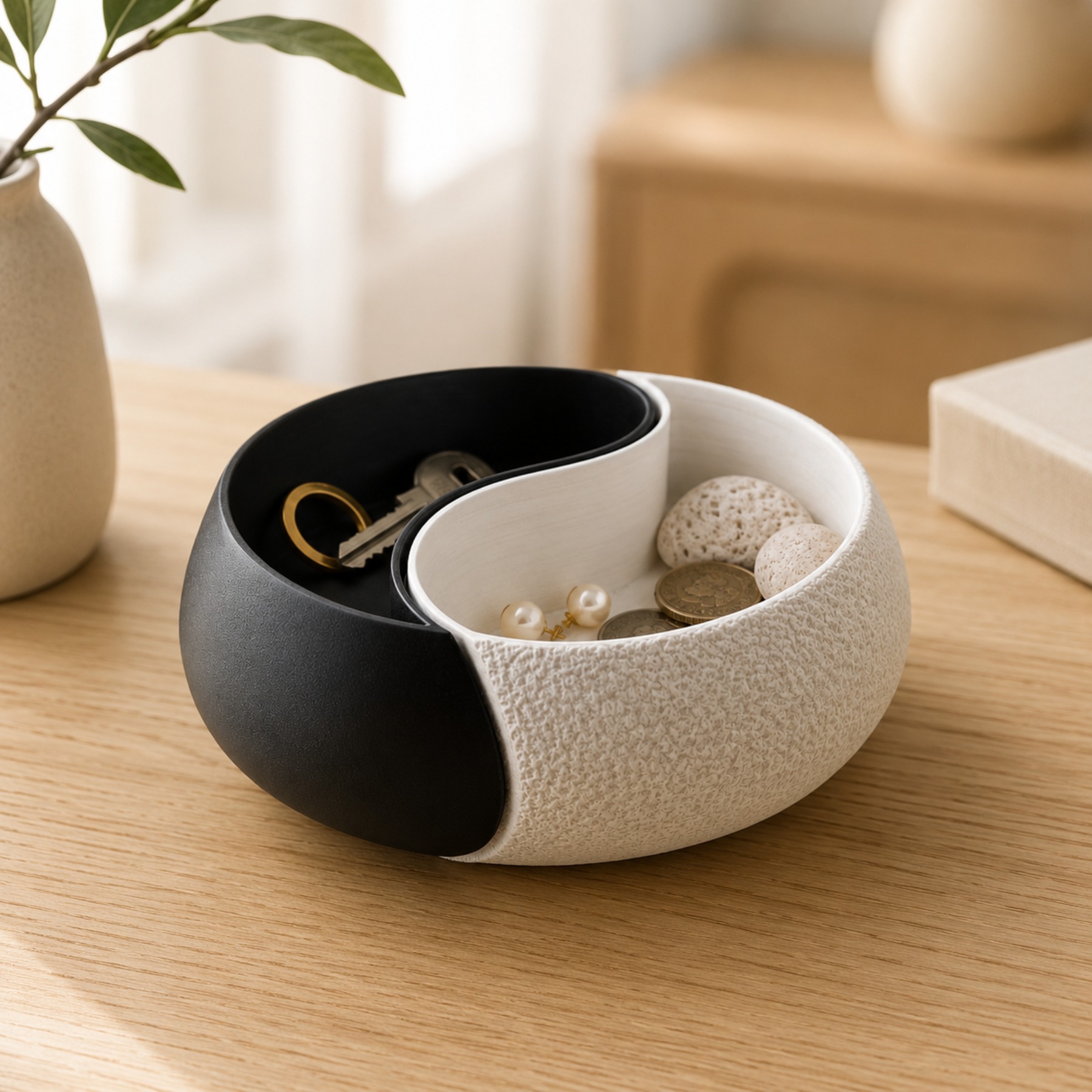 Body Jewelry Websites - 1-teilige Aufbewahrungsschale in Schwarz-Weiß-Farbschema, 3D-gedruckte Ablage