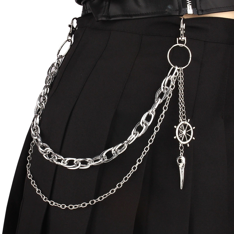 Body Jewelry Men - Doppellagige Hosenkette mit Schiffsräder-Anhängern, Gothic-Punk-Streetwear-Taillenaccessoire für