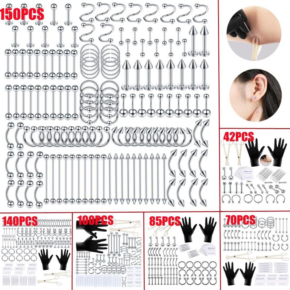 Body Jewelry Nipple Rings - 150/140/85/70/42-teiliges Körperpiercing-Set Schmuckwerkzeug Bauch Zunge Augenbraue