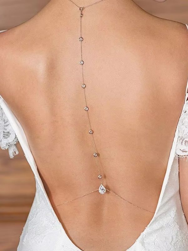 Body Jewelry For Backless Dress - Gold-Silber Tropfenförmige Kristall-Rückenkette Halskette Lariat Y-Kette