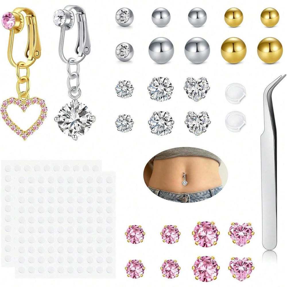 Body Jewelry Piercing - Goldener Fake-Belly-Piercing mit Schmetterling-Motiv zum Aufkleben,